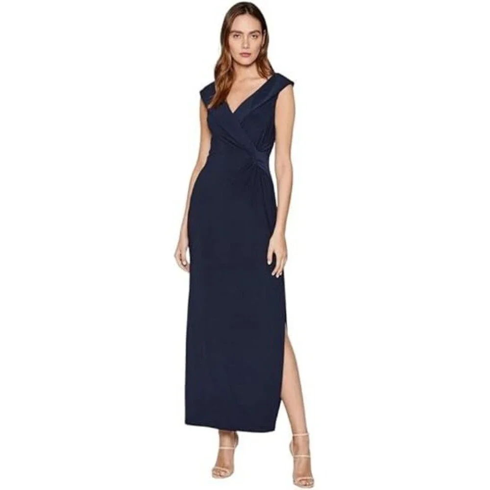 Lauren Ralph Lauren | Dresses | Lauren Ralph Lauren Maxi Dress Womens Navy  Side Slit Offtheshoulder Fts418 | Poshmark